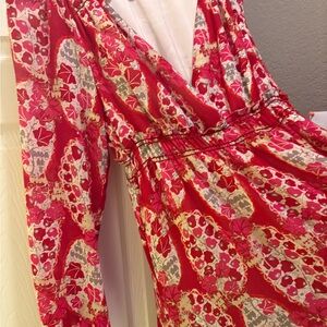 Chelsea & Violet Red Floral V-Neck Long-Sleeve Maxi Dress